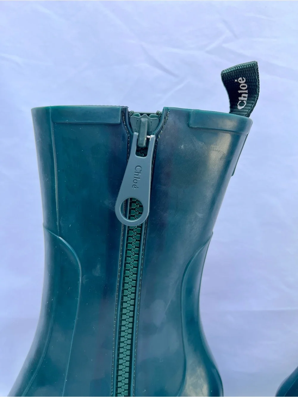 Chloe Betty Dark Emerald Green Rubber Heel Rain Boots Women’s Size 39 US 8